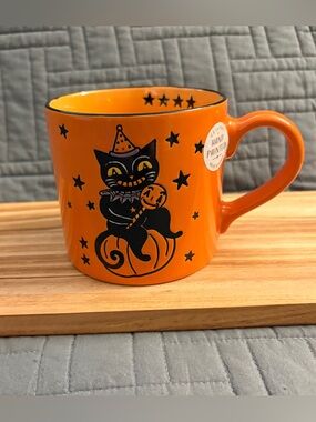 Eli & Ana Yesteryear's Vintage Style Halloween Mug Cup Orange Retro Black Cat